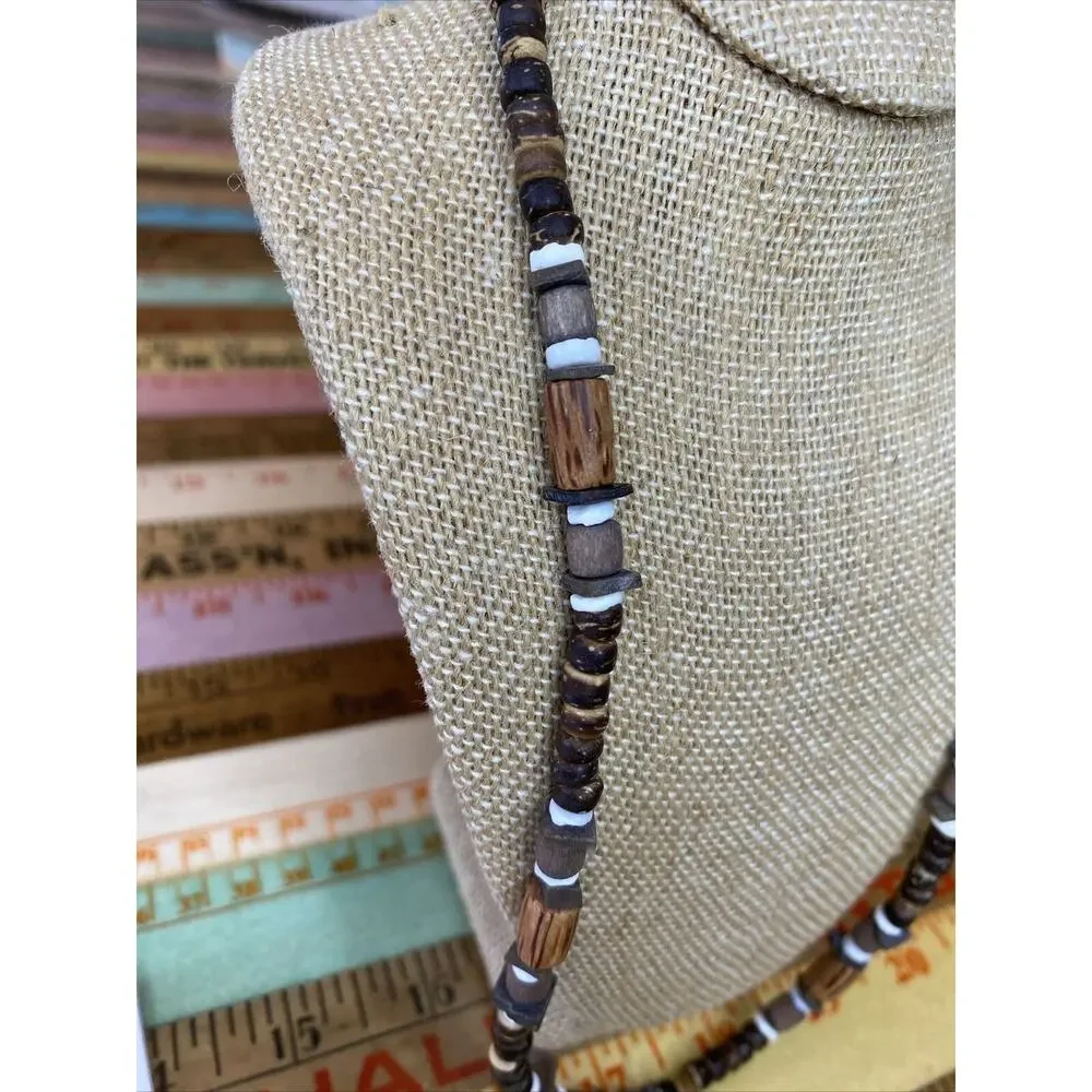 Y2K 90s Shell Rasta Coconut Beaded Necklaces Lot Of 2 Island Hippie Boho